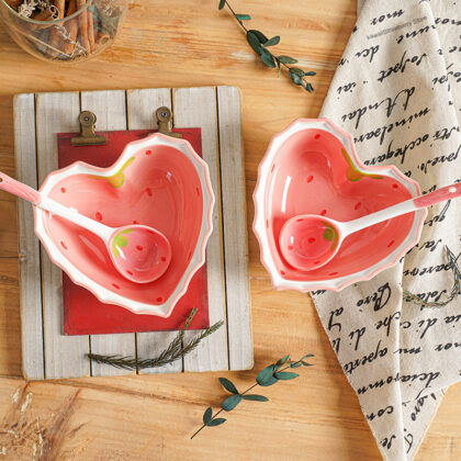 Kawaii Strawberry Hearts Cute Ceramic Bowl